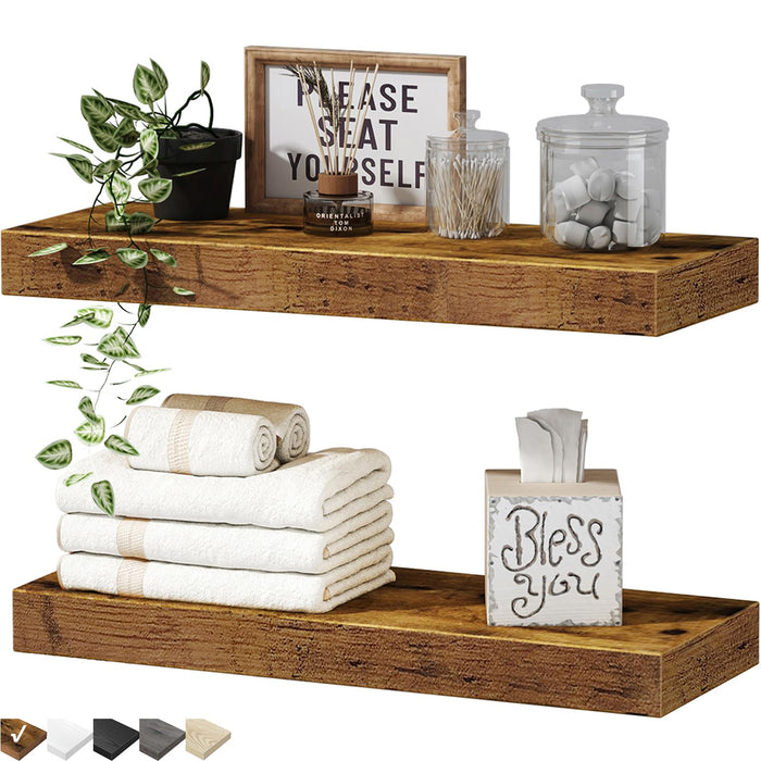 QEEIG Bathroom Floating Shelves for Wall Shelf Over Toilet Wall Mounted Farmhouse Small 16 inch Set of 2, Rustic Brown (008-40BN)