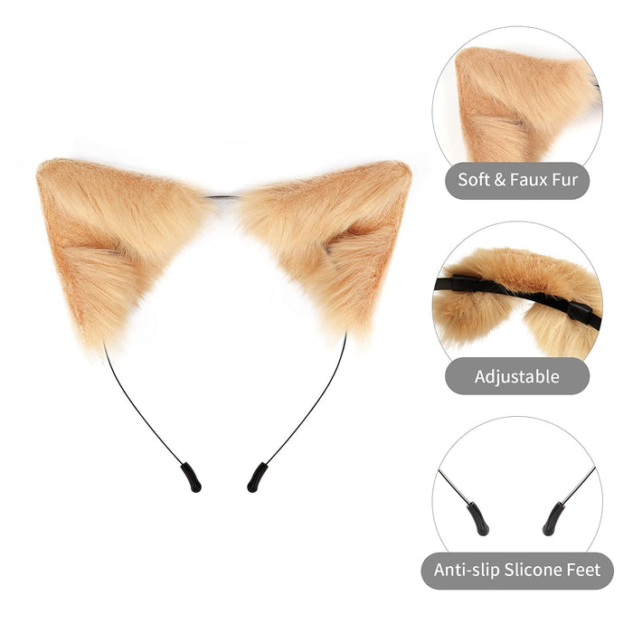 SMILETERNITY Handmade Fox Wolf Cat Ears Headwear Costume Accessories for Halloween Christmas Cosplay Party (Khaki)