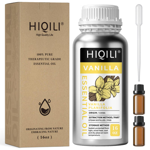 HIQILI 16 Fl Oz Vanilla Essential Oil, 100% Pure Natural Vanilla Oil for Skin, Diffuser, Perfume - 500ML