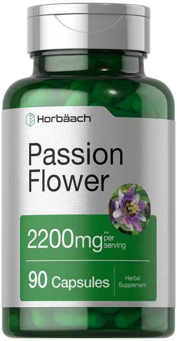 Horbäach Passion Flower Capsules | 2200mg | 90 Count | Non-GMO & Gluten Free Extract Supplement