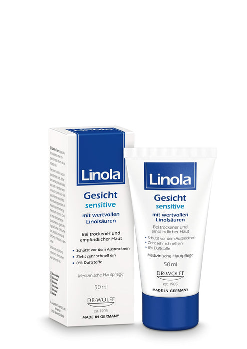 Linola face sensitive - 50 ml | Quickly absorbing moisturizer for dry and sensitive skin | Without fragrances and microplastics