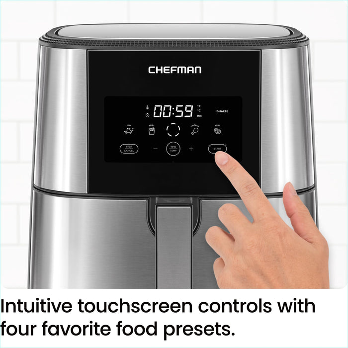 Chefman TurboFry® Touch Air Fryer, XL 8-Qt Family Size, One-Touch Digital Control Presets, French Fries, Chicken, Meat, Fish, Nonstick Dishwasher-Safe Parts, Automatic Shutoff, Stainless Steel