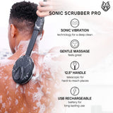 Black Wolf Body Wash & Sonic Scrubber Pro Kit for Men - Vibrating Face & Body Brush with Charcoal Powder Shower Gel, Water Resistant Massage Brush & Salicylic Acid Body Wash, Rich Lather & Deep Clean