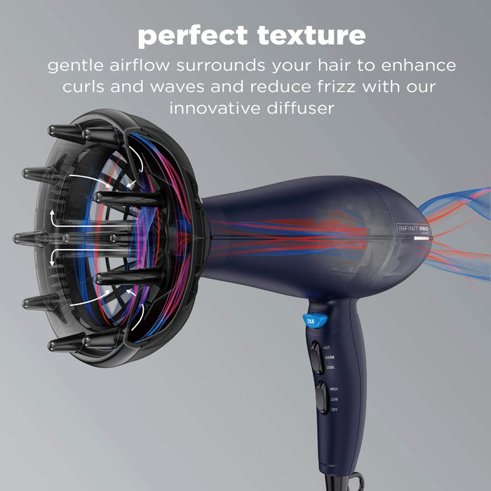 INFINITIPRO BY CONAIR Hair Dryer with Innovative Diffuser, 1875W Hair Dryer, Innovative Diffuser Enhances Curls and Waves while Reducing Frizz