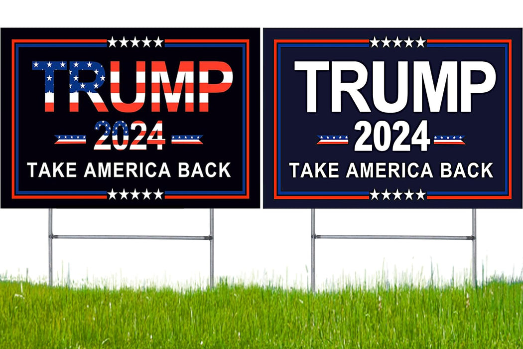 Trump Yard Signs 2024 with H-Stakes, 16" x 12" Double Sided Trump Yard Signs, Trump Take America Back Signs, Placard Voted for Trump Outdoor Lawn Yard Garden Decoration, 2 Pack