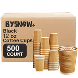 BYSNOW 500 Pack 12 oz Disposable Coffee Cups, Corrugated Insulated Ripple Wall Paper Coffee Cups 12oz, To Go Coffee Cups for Hot Beverage or Cold Drinks(Champagne 500Count)