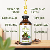 VITAL AFFAIR Castor Oil Organic Cold Pressed Unrefined Glass Bottle- USDA Certified Organic Castor Oil For Castor Oil Pack Wrap-Castor Oil For Skin, Hair Growth, Eyelashes, Eyebrows & Nails-8 Fl Oz