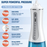 Cordless Water Dental Flosser for Teeth - Portable and Rechargeable Oral Irrigator with 350ML Tank 5 Modes 6 Replaceable Tips- IPX7 Waterproof Powerful Battery Water Dental Picks for Travel Home Use