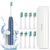 Fronix Electric Toothbrush for Adults with 8 Brush Heads, Sonic Toothbrush Rechargeable with a Holder & Travel Case, 2.5 Hours Charge for 120 Days Use - Blue