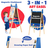 Belleur All-in-One Art Easel for Kids with 2 Paper Rolls & Deluxe Accessories, Adjustable Magnetic Double Sided Whiteboard & Chalkboard, Painting Kid Easel for Toddlers 2-8, Ideal Christmas Gift