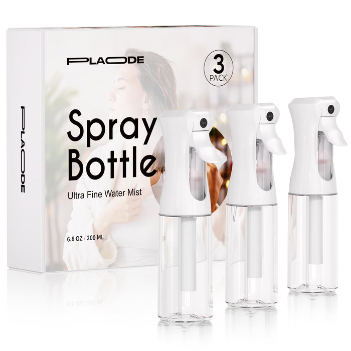 3 Pack Continuous Spray Bottles - Ultra Fine Mist Sprayer, Refillable Water Sprayer for Hairstyling, Plants, Pets, Cleaning, Skincare (6.8 OZ/200ML,White)