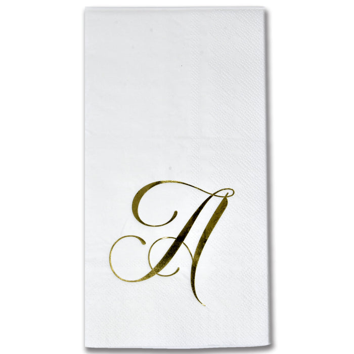 Gift Boutique 100 Gold Monogram Guest Napkins Letter A Disposable Paper Pack Elegant Metallic Golden Foil Dinner Hand Napkin for Bathroom Powder Room Wedding Holiday Baby Shower Decorative Towels