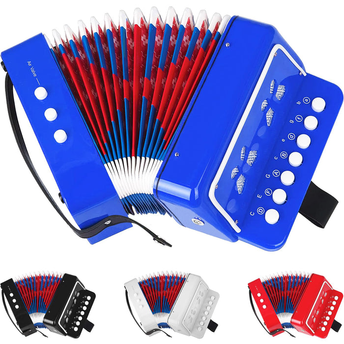 Kids Accordion,Toy Accordion for Kids Ages 3 5 9 7 10 12 Child Children Toddlers Beginners Mini Accordion Musical Instrument 10 Keys Button Small for Boy Girls Christmas（Blue）