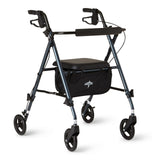 Medline Superlight Folding Aluminum Mobility Rollator Walker, Smoky Blue, 250 lb. Weight Capacity, 6" Wheels, Adjustable Arms and Seat, Foldable Rolling Walker for Seniors