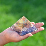 Orgonite Crystal Orgone Iron Will Pyramid with Tiger Eye, Sunstone and Amethyst Healing Crystals