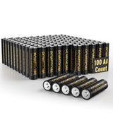 POWEROWL High Capacity Alkaline AA Batteries 100 Pack, 1.5v Long Lasting Double A Battery, 10-Year Shelf Life