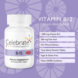 Celebrate Vitamins Vitamin B-12 Quick Melt Tablets, Cherry, 1000 mcg with Folic Acid, 90 Count