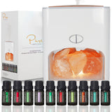 Pure Daily Care Himalayan Pink Salt Diffuser & 10 Essential Oils – 2-in-1 Therapeutic Device - Aromatherapy & Ionic Himalayan Salt Therapy – 400ml Ultrasonic Vaporizer and Ionizer (White)