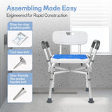 Adjustable Shower Chair with Arms and Back, Heavy Duty Shower Chair for Inside Shower with Double Crossbars, Safety Bars & Rust-Proof Shower Benches for Elderly and Disabled, Anti-Slip Mat Include