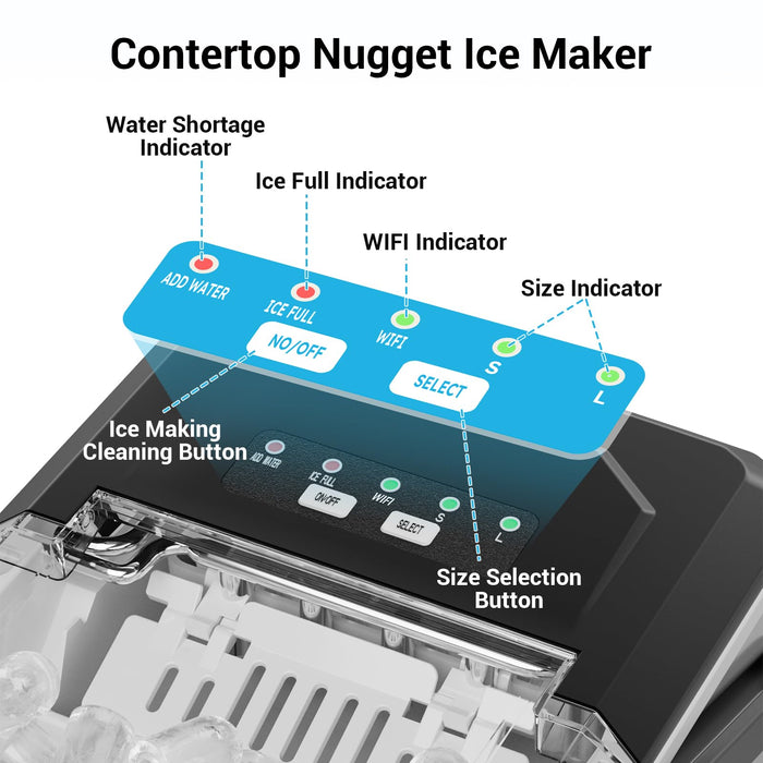 Portable Ice Maker Countertop with WiFi, 9 Cubes Ready in 6 Mins, 28lbs/Day, 2 Sizes of Bullet, Self-Cleaning Ice Machine with Ice Scoop and Basket Home Kitchen Office Bar Party