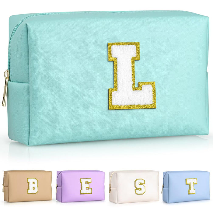 TOPEAST Personalized Birthday Gifts for Women, Preppy Patch Makeup Bag, Chenille Letter Pouch Cosmetic Bag, Travel Organizer, Christmas Gifts for Friends, Cute Stuff For Girls (Blue L)