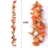 DearHouse Pumpkin Fall Garland Maple Leaves, 6ft Hanging Vine Maple Garland Artificial Autumn Foliage Garland Thanksgiving Decor for Home Wedding Fireplace Party Christmas (Orange&Brown)