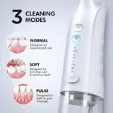 Demita Cordless Water Flosser for Teeth, 300ML 3 Modes 5 Jet Tips Portable Electric Flosser Pick for Adults, IPX7 Waterproof Oral Irrigator Dental Flosser Cleaning Kit for, Gums, Braces Care (White)