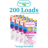 Truly Free Unscented Softening Rinse, Natural Fabric Softener - Plant-Based, Non-Toxic, Safe for Babies & Kids, 200 Loads (w/o Jug)