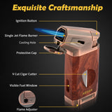 KEJIAR Cigar Lighter with V Cut Cigar Cutter, Jet Flame Refillable Torch Lighters for Smoking, Windproof Gas Butane Lighter, Multifunctional Cigar accessories Pocket Cigar Torch Lighters with Gift Box