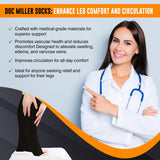 Doc Miller Open Toe Compression Socks Women and Men, 20-30 mmHg Toeless Compression Socks Women, Recovery Support Circulation Shin Splints Varicose Veins (Black, X-Large Tall)