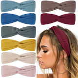 Huachi Headbands for Women Knotted Boho Hair Bands for Girls Cloth, Stretchy Headwrap Criss Cross Fashion Hair Accessories, Solid Color, 8Pcs