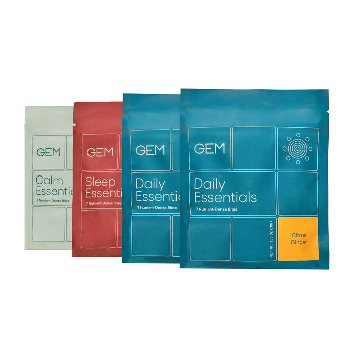 GEM Daily Complete Routine Variety Pack | 2 x 7-Bite Pack Daily Multi + Chill-Out & Deep Sleep Bites | Supports Gut, Skin, Brain, Bone, Sleep & Immunity | Gluten Free, Soy Free, No Animal Products