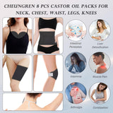 Cheungren Castor Oil Pack Wrap - 8 Pcs Reusable Castor Oil Pack with Adjustable Elastic Straps Castor Oil Packs for Shoulder Neck Knee Waist and Legs (Oil Not Included) - Grey