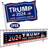 Trump 2024 Flag 3 x 5 FT & 1.6 x 9.8 FT Trump Flag Set for Indoor and Outdoor Banner Flags - 2024 Take America Back Colored Pattern Trump Flag (2pcs)