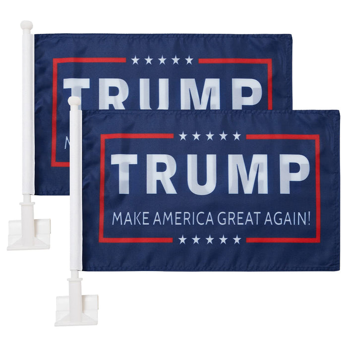 2 Pack Car Flags,Car Flag Donald Trump Make America Great Again Outdoor and Car Flag Pole, Car Logo Window Clip Can be Clipped to Most Windows 14 inch Flag Pole and 16 x 10 inch Double Sided Flag