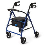 Medline Aluminum Rollator Walker with Seat, Blue, 250 lb. Weight Capacity, Lightweight, 6” Wheels, Foldable, Adjustable Handles, Rolling Walker for Seniors