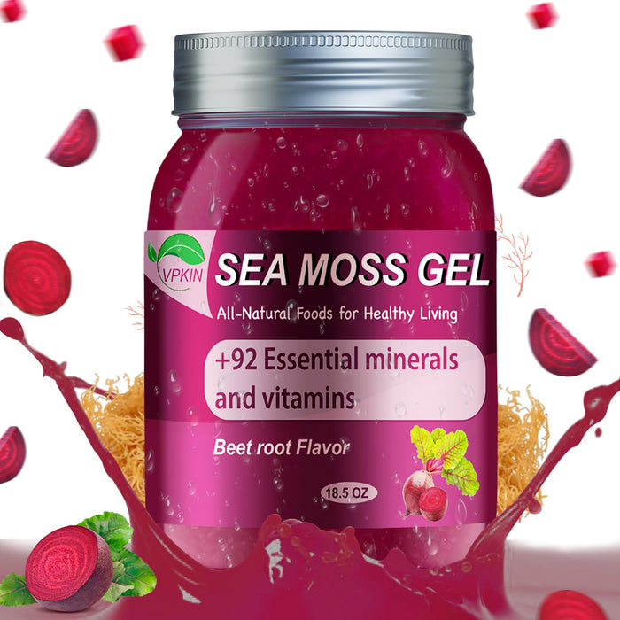 Sea Moss Gel Raw Organic,Real Sea Moss Gel with Irish SeaMoss,Wildcrafed Sea Moss Gel,Immune & Digestive Support,Vitamins & Minerals Supplement(Beet Root,18.5OZ)