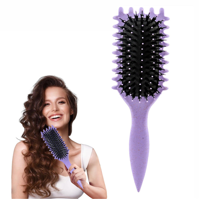 Curl Defining Brush, Curly Hair Brush Curl Brush for Curly Hair, Curl with Prongs Define Styling Brush, Shaping and Defining Curls For Women Men Less Pulling and Curl Separation (Purple)