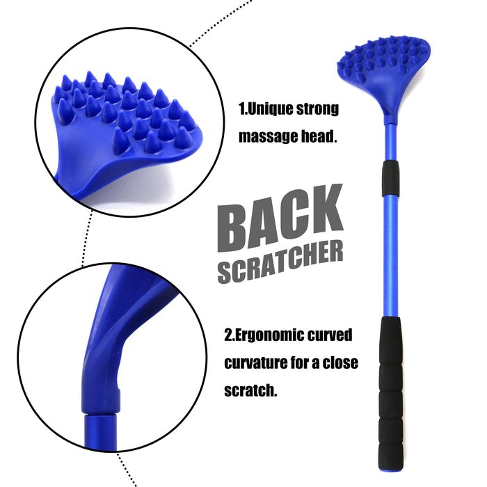 EASACE Back Scratcher for Women Men Extendable with Strong ABS Massage Head, 21inch Body Scratcher for Adults - Pets Compact - Retractable（Blue）