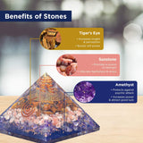 Orgonite Crystal Orgone Iron Will Pyramid with Tiger Eye, Sunstone and Amethyst Healing Crystals