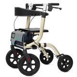 ELENKER All-Terrain Rollator Walker with Seat, Outdoor Rolling Walker, 12” Non-Pneumatic Tire Front Wheels, Compact Folding Design for Seniors, Champagne