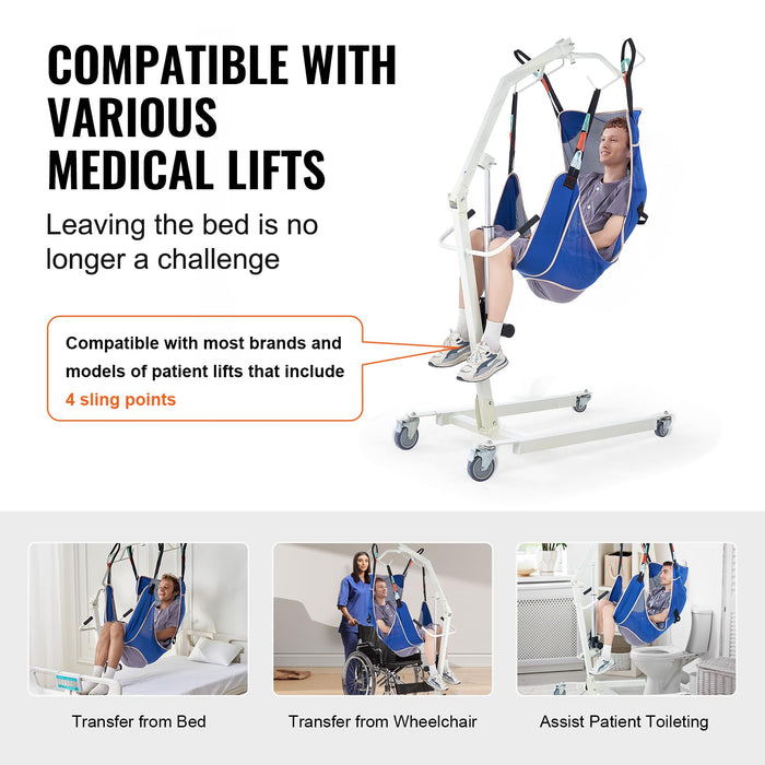 VEVOR Full Body Patient Lift Sling & Commode Opening, Patient Lift Medical Sling for Safe Bathing, Toileting, Polyester Patient Aid Commode Sling for Elderly, Disabled, Bedridden, 600LBS (Medium Size)