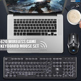 Soke-Six Gaming Keyboard and Mouse, 2.4G Wireless Retro Punk Typewriter-Style Backlit Keyboard Mice Combo,4800mAh Battery,Mechanical Feel,Anti-ghosting,Crystal Panel Round Keycaps (Black+white light)