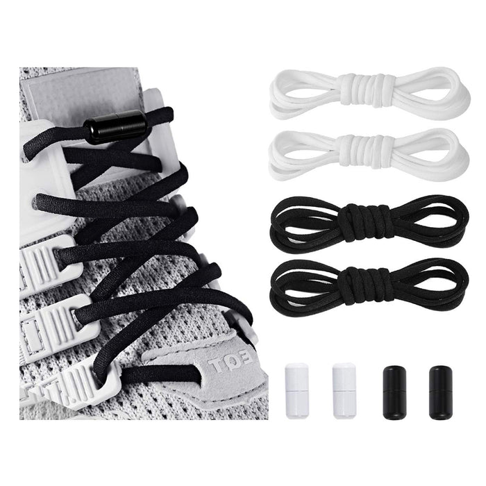 anan520 Elastic No Tie Shoe Laces For Adults,Kids,Elderly,System With Elastic Shoe Laces(2 Pairs) Black-white