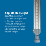BodyMed Aluminum Crutches, Adult, Tall, 5' 10"–6' 6" – Pair of Lightweight, Height Adjustable Crutches – Includes Padded Underarm Cushions, Hand Grips, & Rubber Tips – Max. Weight Capacity 300 lb.