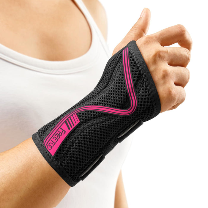 FREETOO Wrist Brace for Carpal Tunnel,[New Upgrade-Anatomically shaped] Adjustable Wrist Support Splint for Men and Women,Hand Brace for Pain Relief, Tendinitis,Arthritis,Right Hand,Large,Black-Rose Red