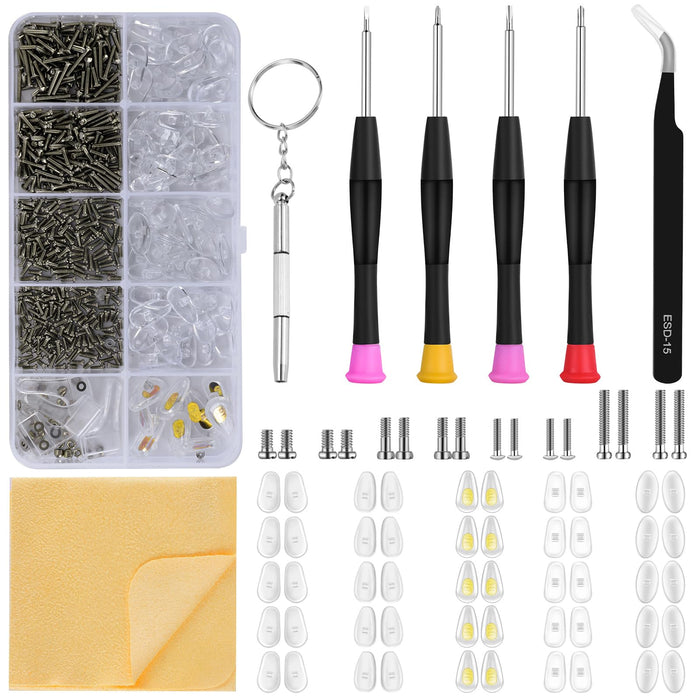AHFLRITO Eye Glass Repairing Kit, Complete Eyeglass Repair Kit with Screws, Glasses Repair Kit include Silicone Nose Pads, Glasses Screwdriver Set, Tweezer For Sunglasses, Glasses and Spectacle Repair