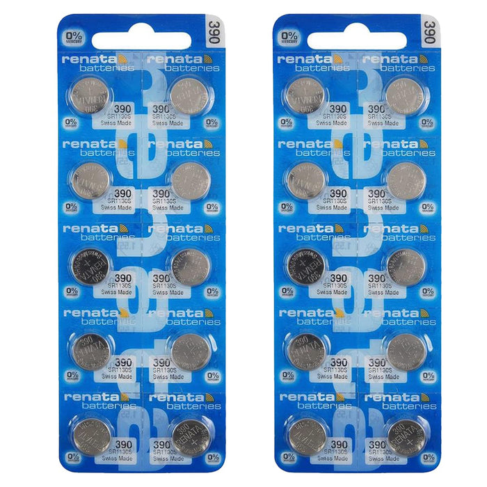 Renata 390 SR1130SW Batteries - 1.55V Silver Oxide 390 Watch Battery (20 Count)