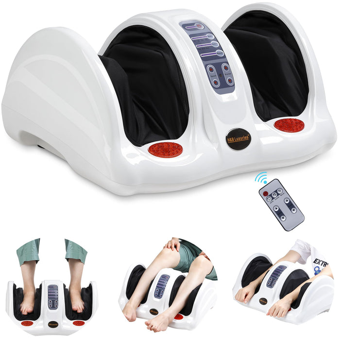 H&B Luxuries Shiatsu Foot Massager Machine with Remote Controller, Kneading and Rolling Home Massagers for Feet, Ankle, Calf, Leg, Gift for Men, Women, Father, Mom Parents and The Elderly, White