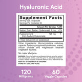 Jarrow Formulas Hyaluronic Acid 120 mg, Dietary Supplement, Skin Health Support, 60 Veggie Capsules, Up to 30 Day Supply